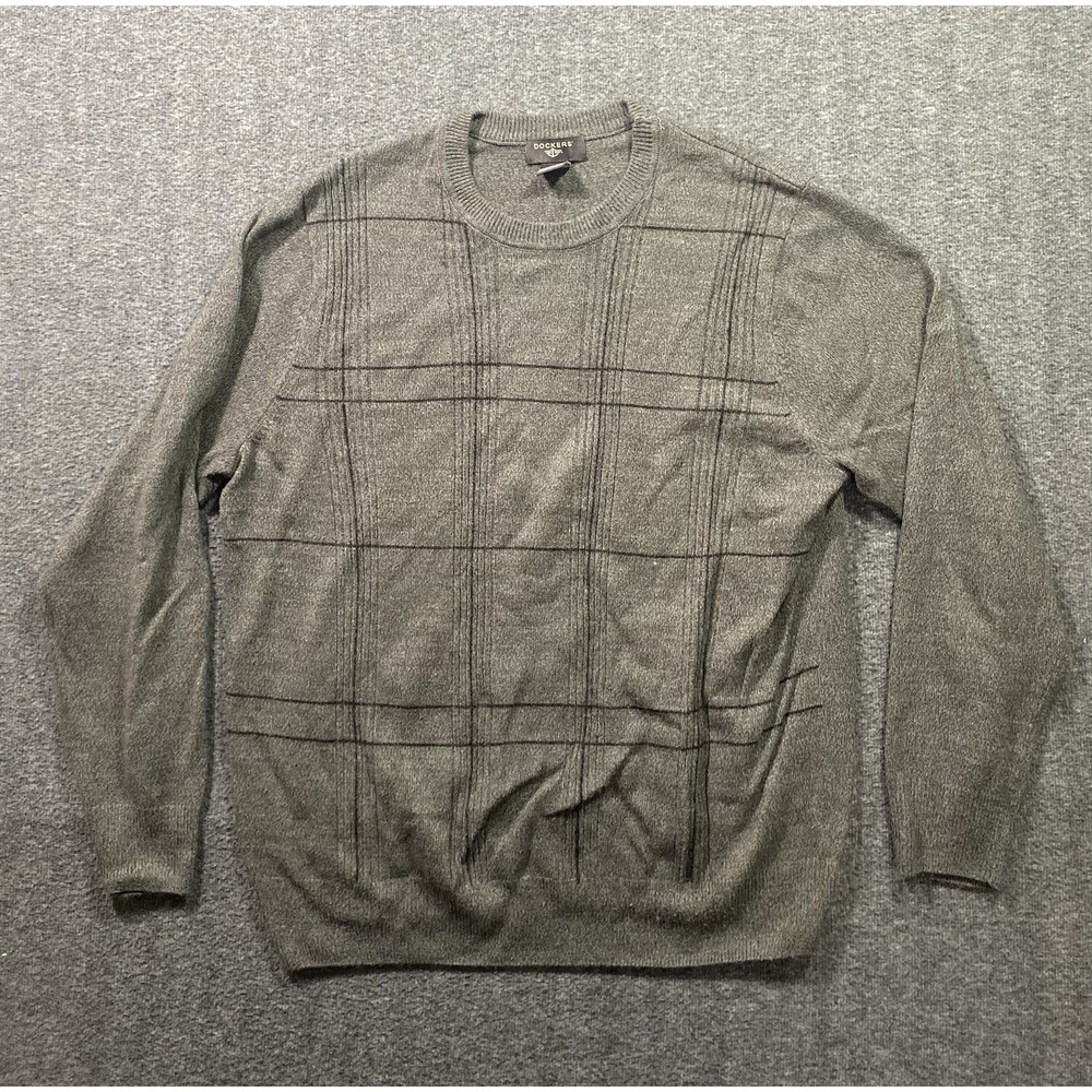 Dockers Men Sweater Brown Knit Jumper Crew Neck Casual Pullover Size L